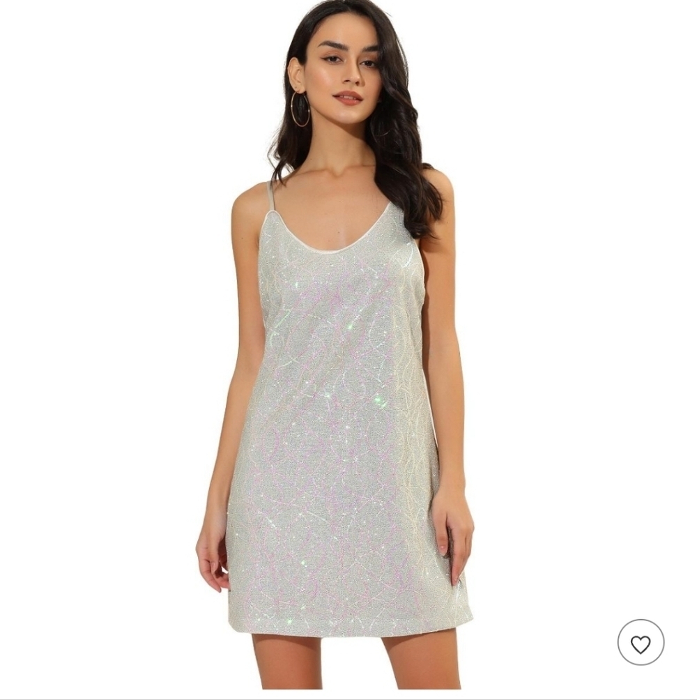Allegra K Glitter Sequin Mini Dress Spaghetti Strap Sparkle Formal Cocktail Smal